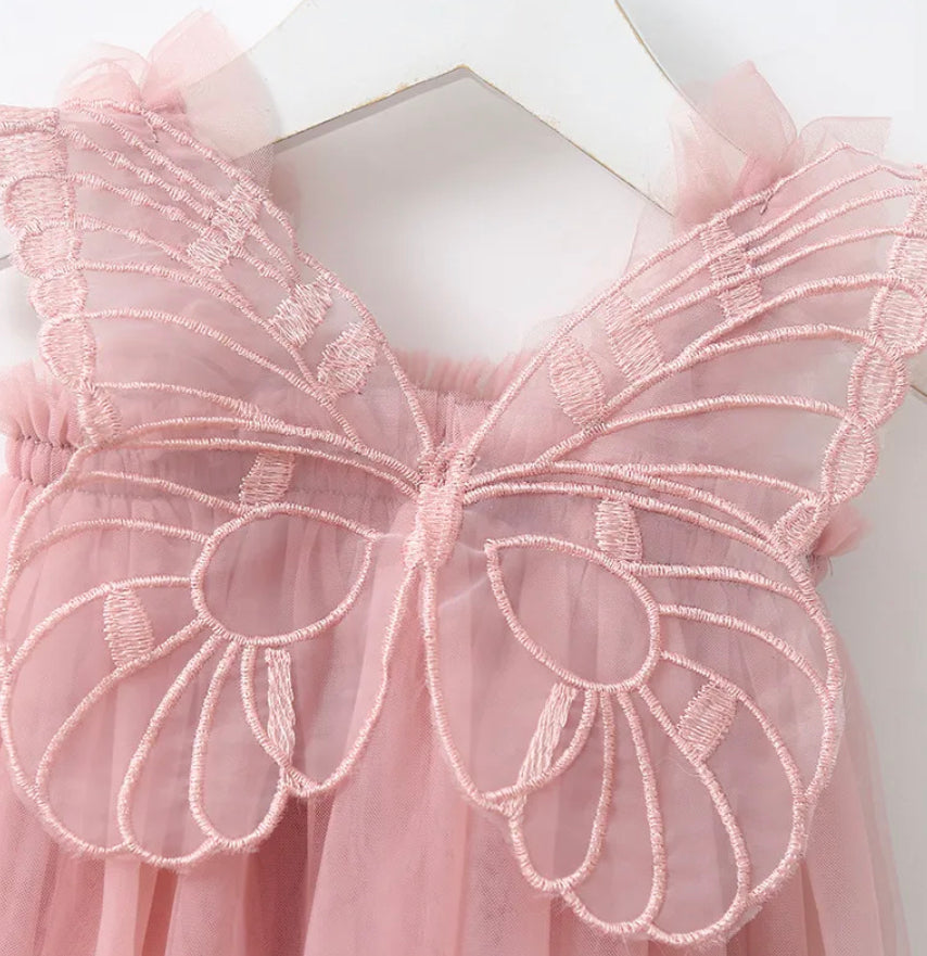 Angel wing tulle Dress - Dusty Pink