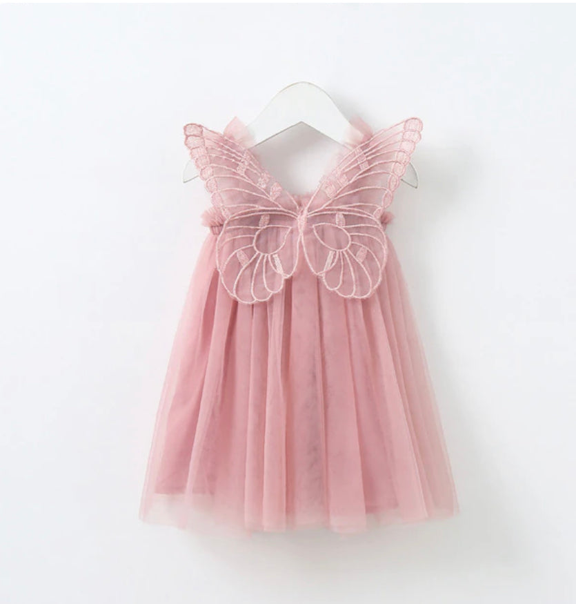 Angel wing tulle Dress - Dusty Pink