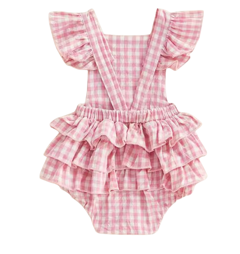 CLEARANCE - Claire gingham cotton Romper