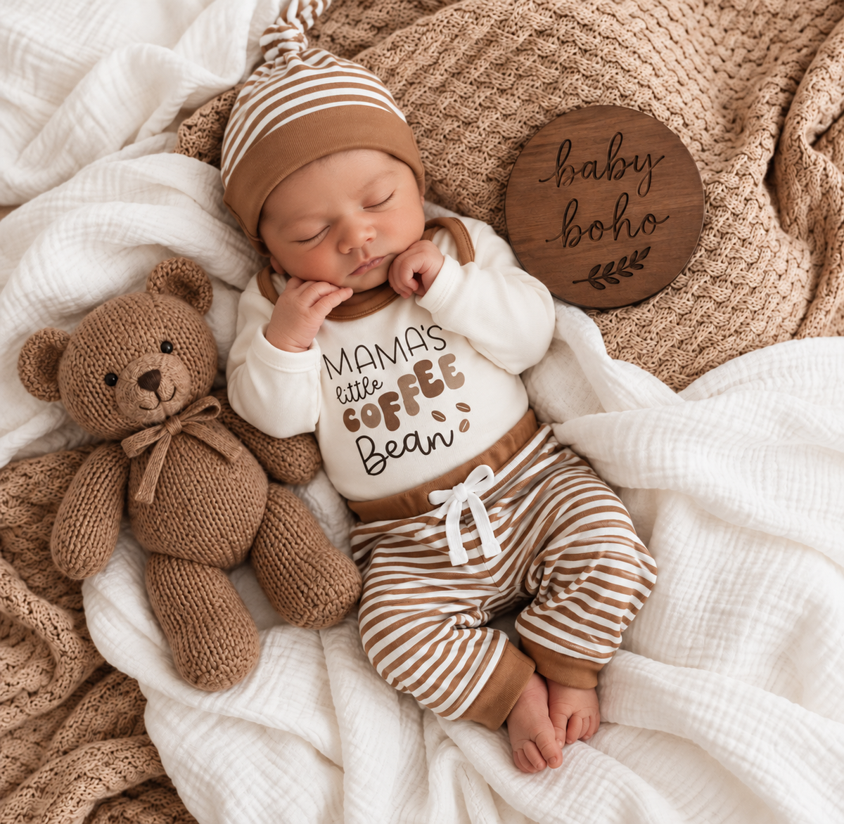 Mamas little coffee Bean 3 pce cotton set