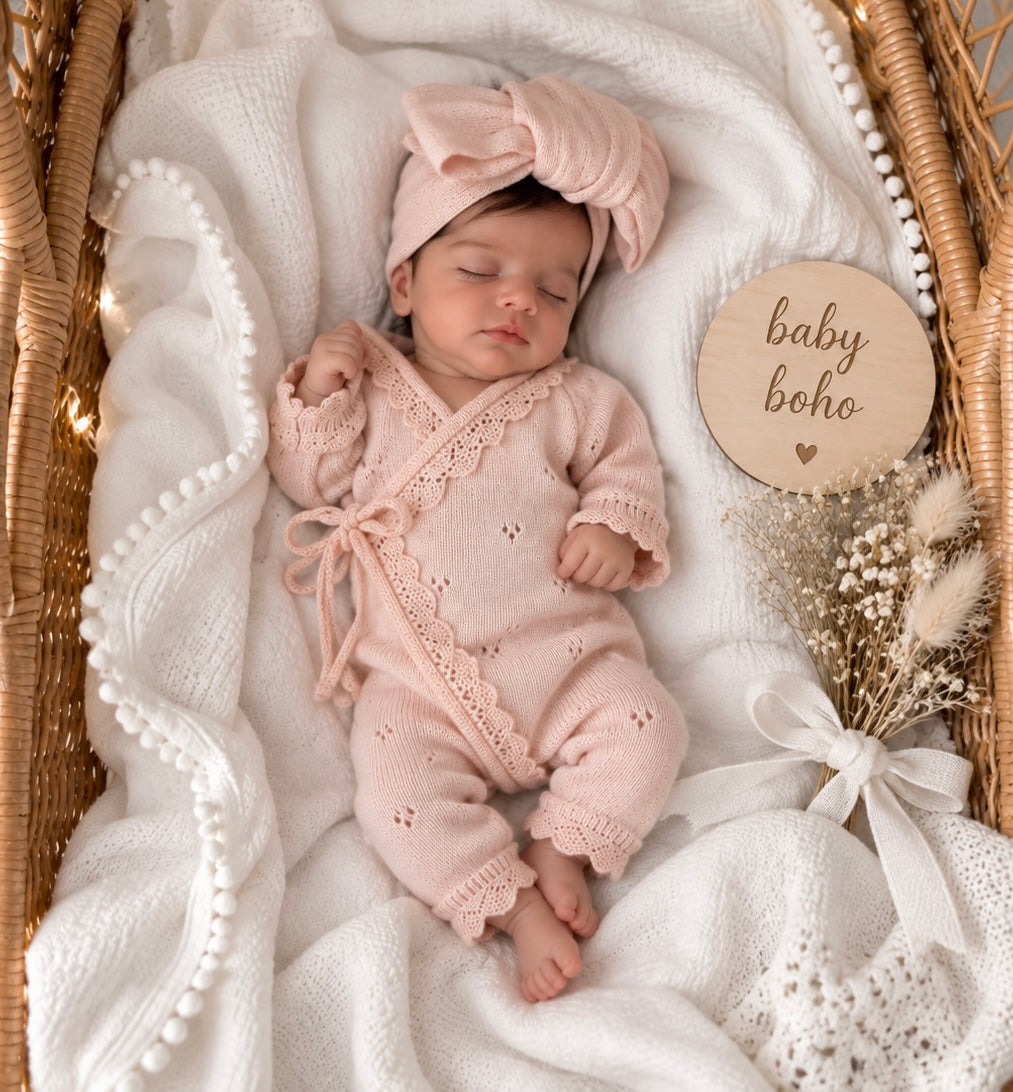 Mia cotton knit eyelet kimono style Romper