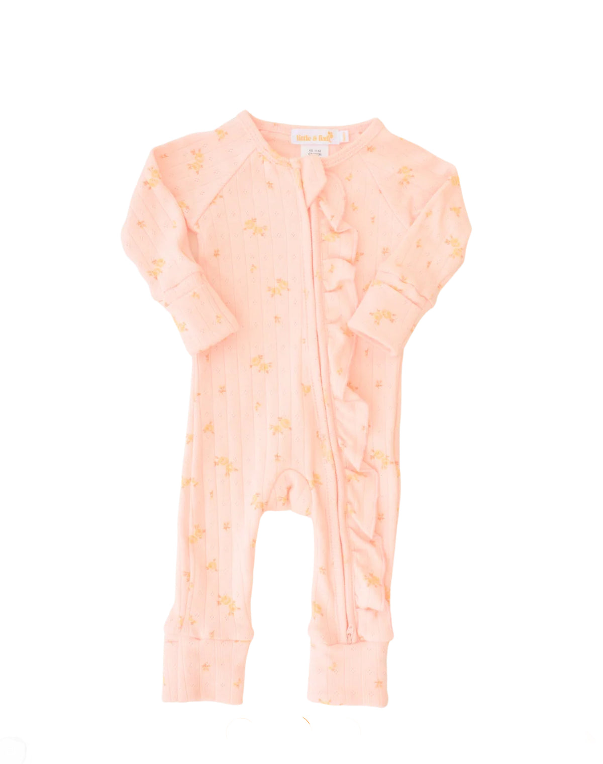 2 pce Set - ESSENTIAL FRILL ZIP ROMPER | TINY YELLOW FLORAL POINTELLE plus HEADBAND