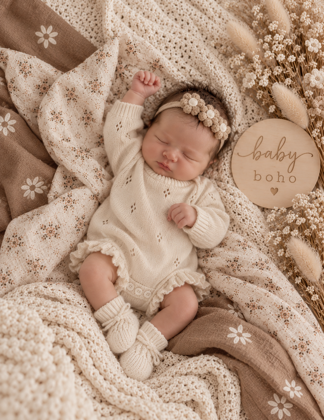 Annie eyelet knit pointelle Romper- Ivory Beige
