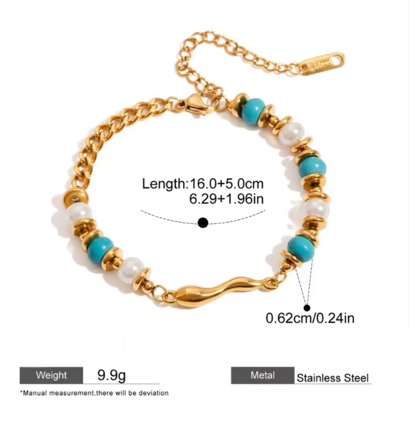 18k gold plated stainless steel turquoise pearl Bracelet- special price
