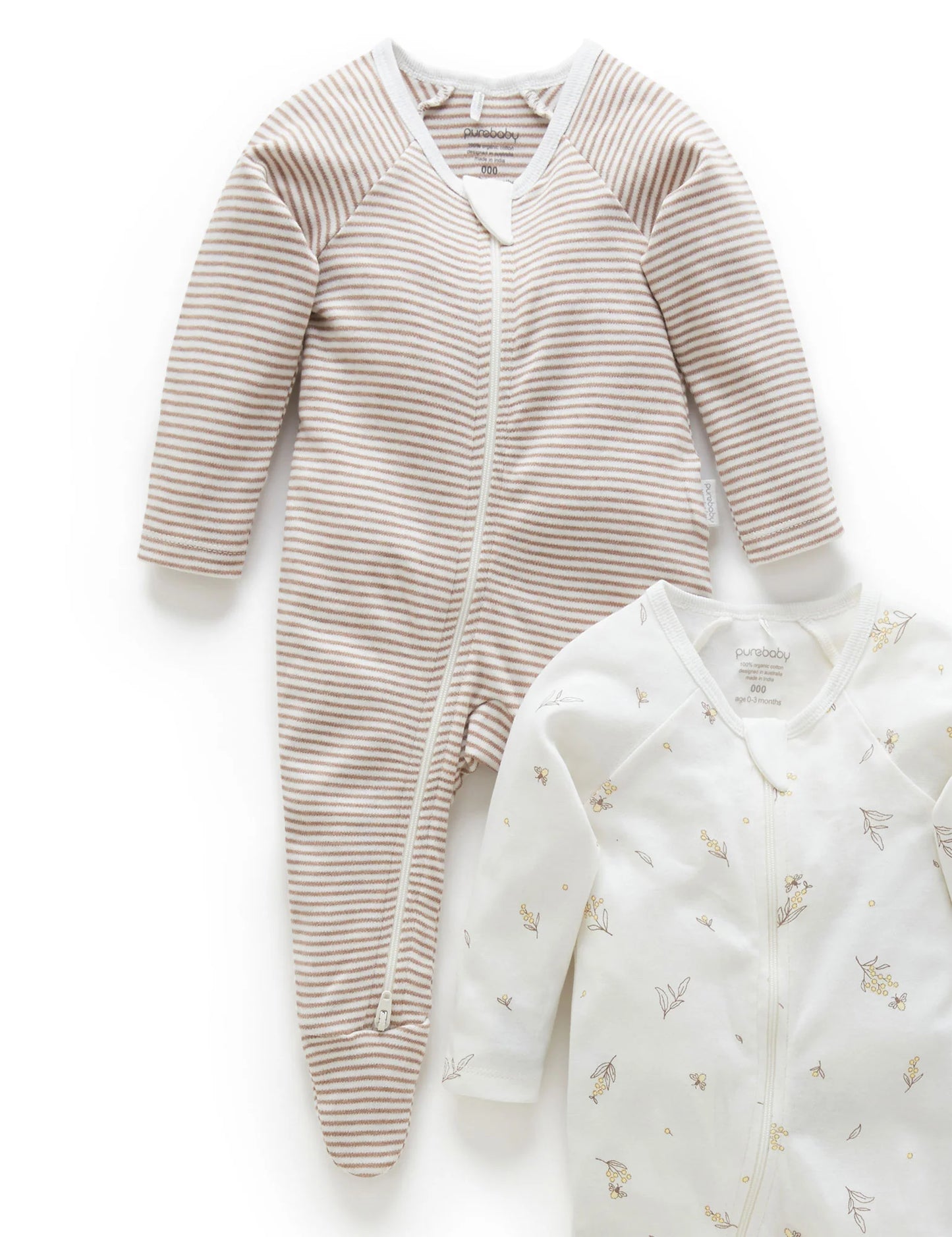 Organic cotton - Wattle Bee 2 Pack Zip Growsuit- special price