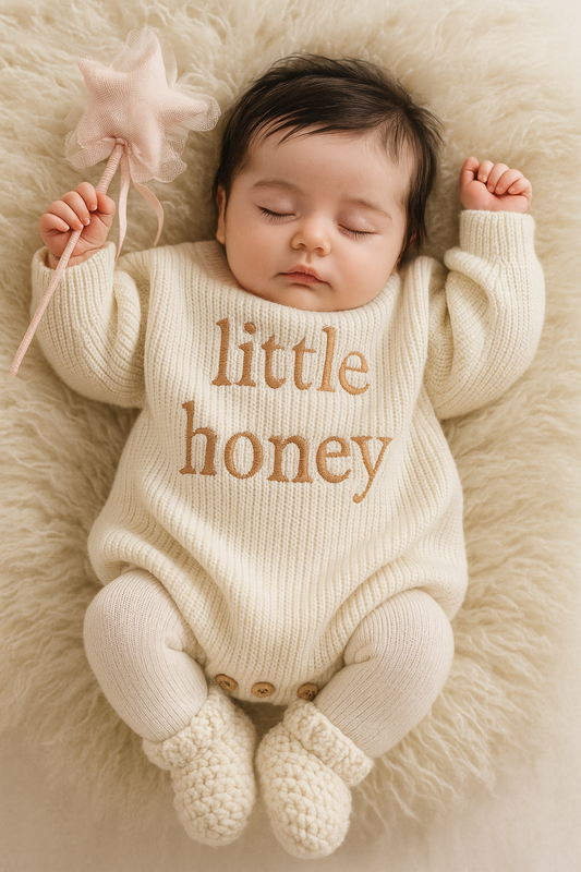 CLEARANCE- Little Honey knit Romper - White