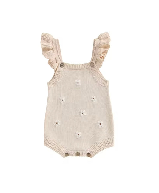 CLEARANCE- Josie cotton knit Romper- Beige