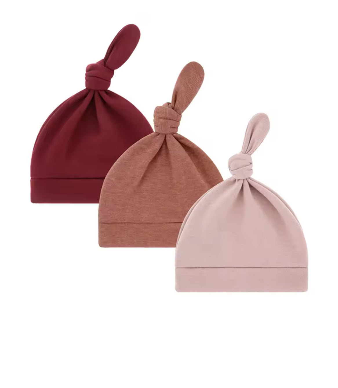 Cotton top knot beanie 0-3mths - 3 piece set