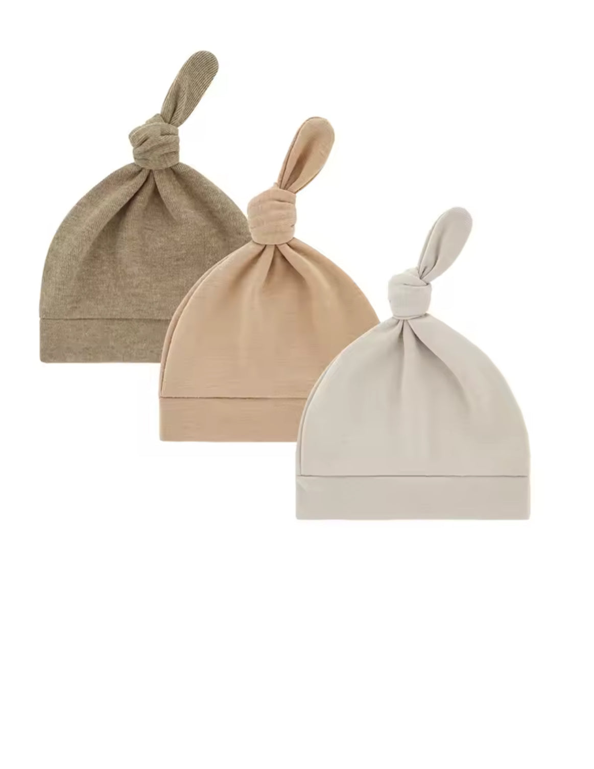 Cotton top knot beanie 0-3mths - 3 piece set