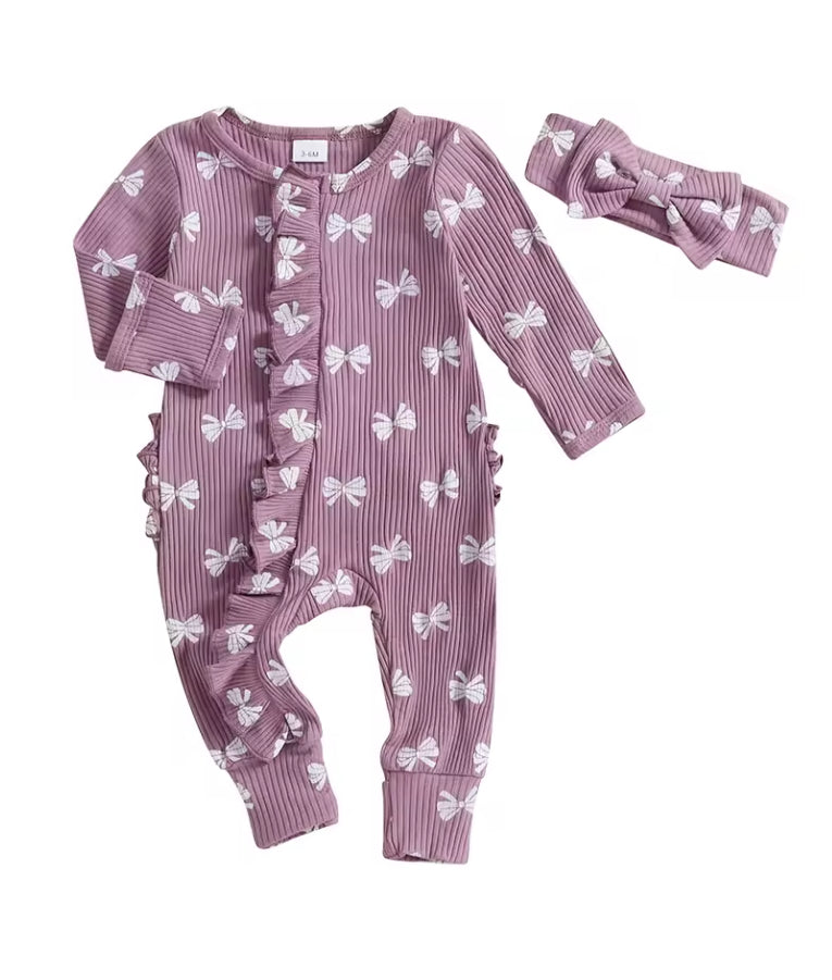 Rachael bow print cotton romper Set