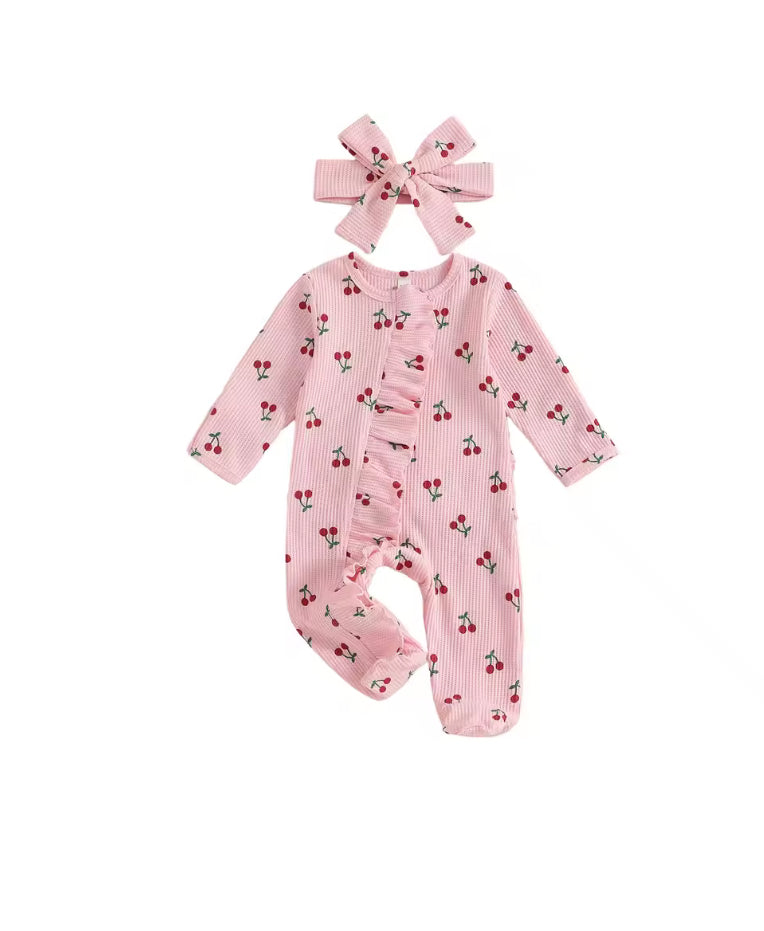 Andrea cherry print Romper Set- special price