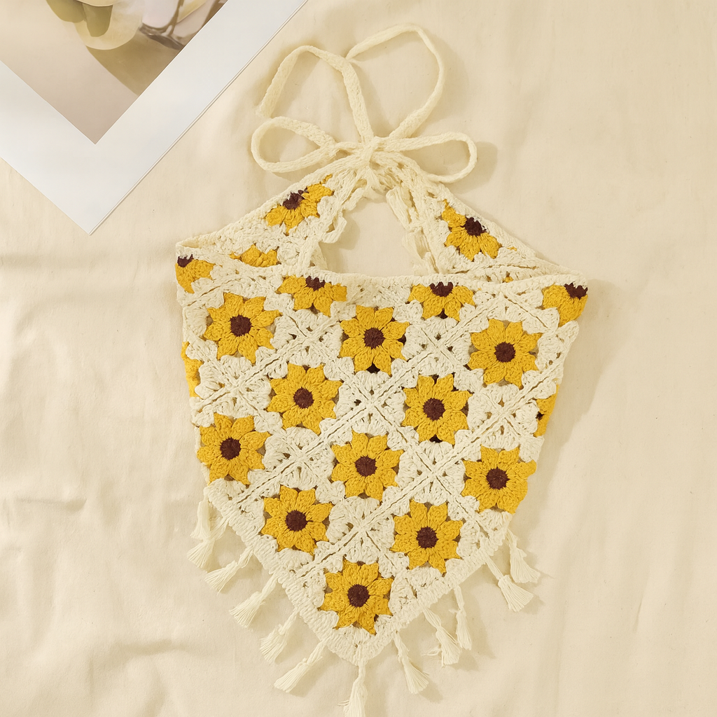 Boho Sunslower Crochet Head Scarf Style #28