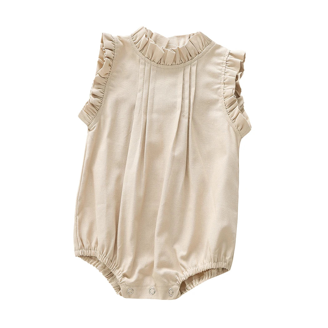 CLEARANCE- Cotton Linen Romper - Beige