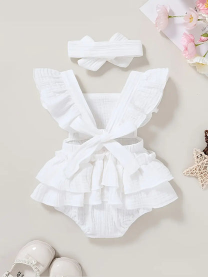 CLEARANCE- Amelia white cotton ruffle Romper