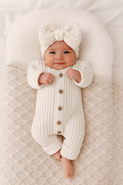 CLEARANCE-  Cotton ribbed Romper - long sleeve
