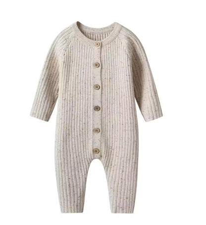 CLEARANCE-  Cotton ribbed Romper - long sleeve