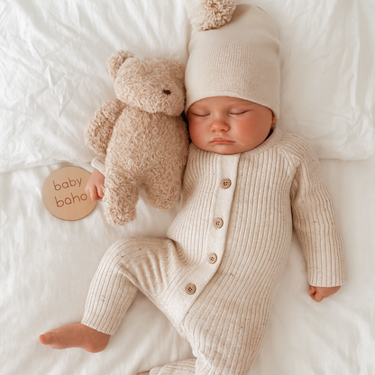 CLEARANCE-  Cotton ribbed Romper - long sleeve