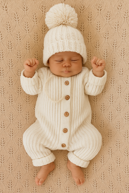 CLEARANCE-  Cotton ribbed Romper - long sleeve