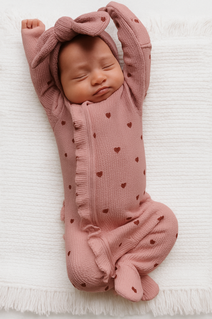 Newborn baby heat print rompe,r with matching headband 