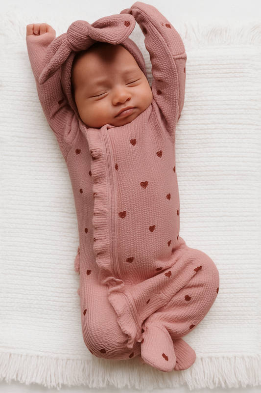 Newborn baby heat print rompe,r with matching headband 
