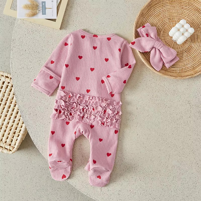 Baby girls Heart print romper with matching headband 