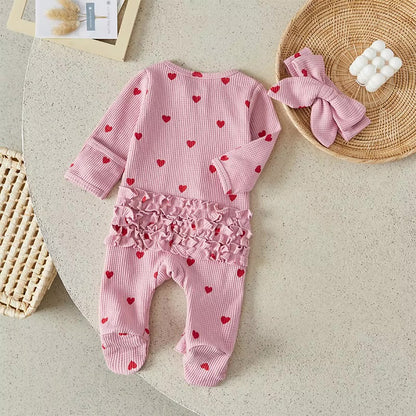 Baby girls Heart print romper with matching headband 