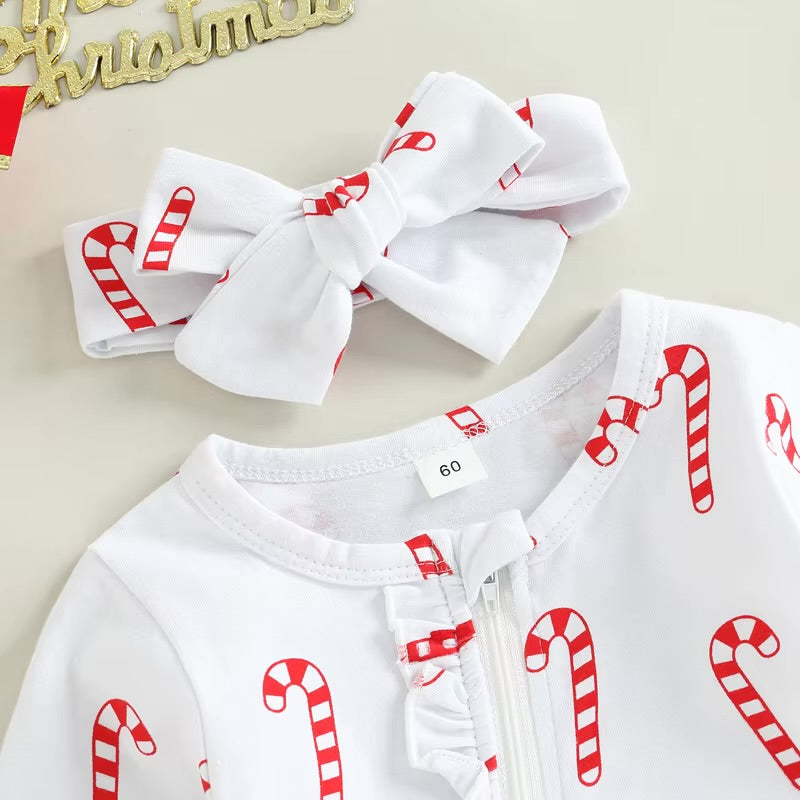CLEARANCE - Candy cane Romper Set