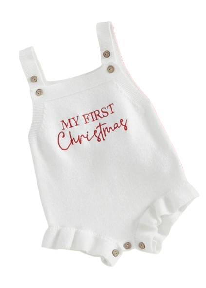 CLEARANCE - My first Christmas white knit Romper- 🤶🤶FREE HEADBAND