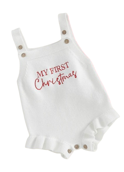 CLEARANCE - My first Christmas white knit Romper- 🤶🤶FREE HEADBAND