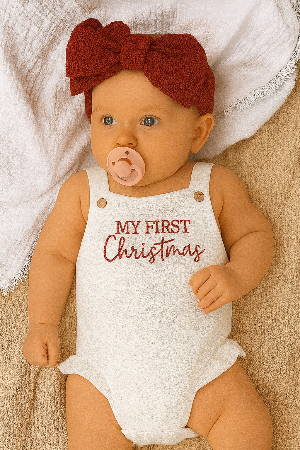 CLEARANCE - My first Christmas white knit Romper- 🤶🤶FREE HEADBAND