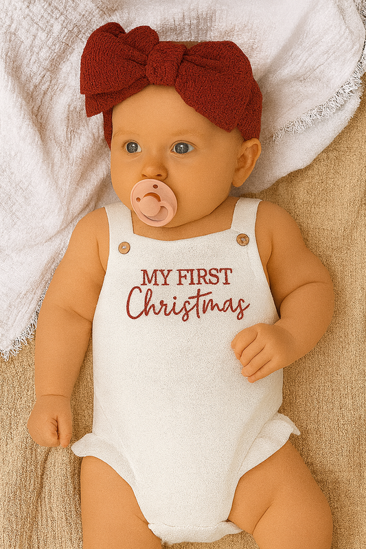 CLEARANCE - My first Christmas white knit Romper- 🤶🤶FREE HEADBAND