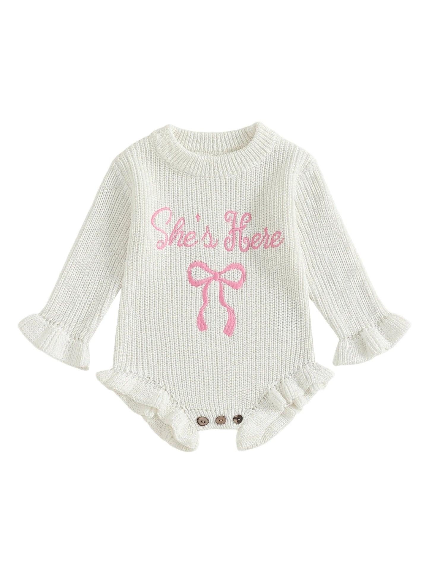 CLEARANCE -‘She’s Here” knit Romper