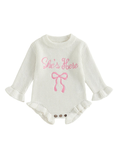 CLEARANCE -‘She’s Here” knit Romper