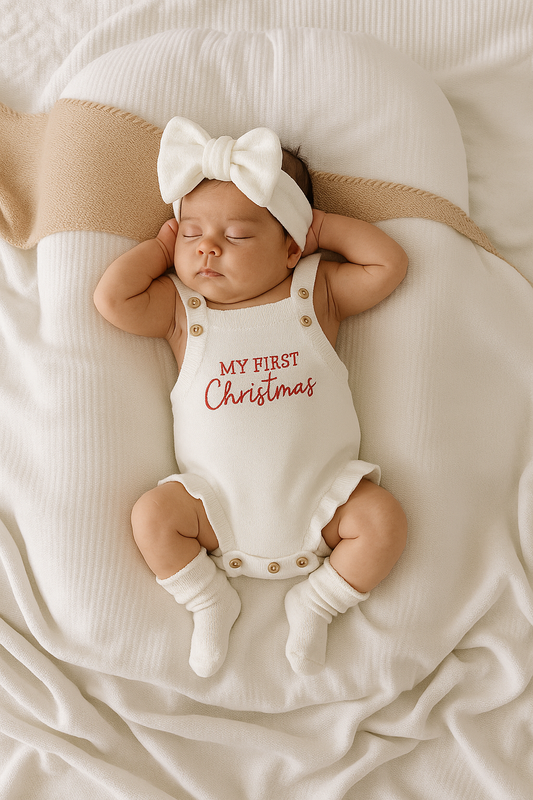 CLEARANCE - My first Christmas white knit Romper- 🤶🤶FREE HEADBAND