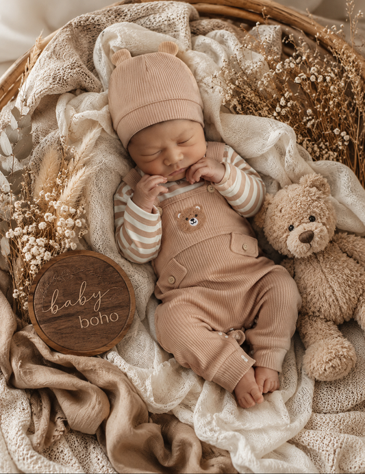 Ricky 3 pce Boys Cotton Romper Set- Khaki