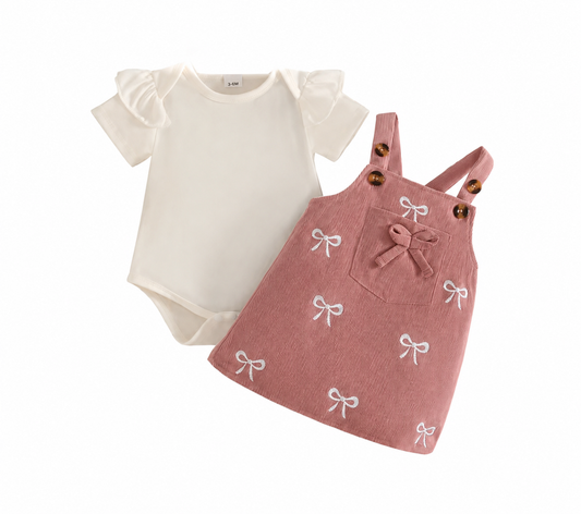 Bow pinafore Set - 2 pce