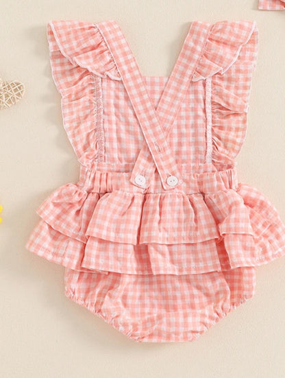 CLEARANCE-  Nonnie Check ruffle Romper