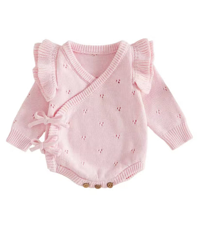 Pink pointeele eyelet knit cotton Romper