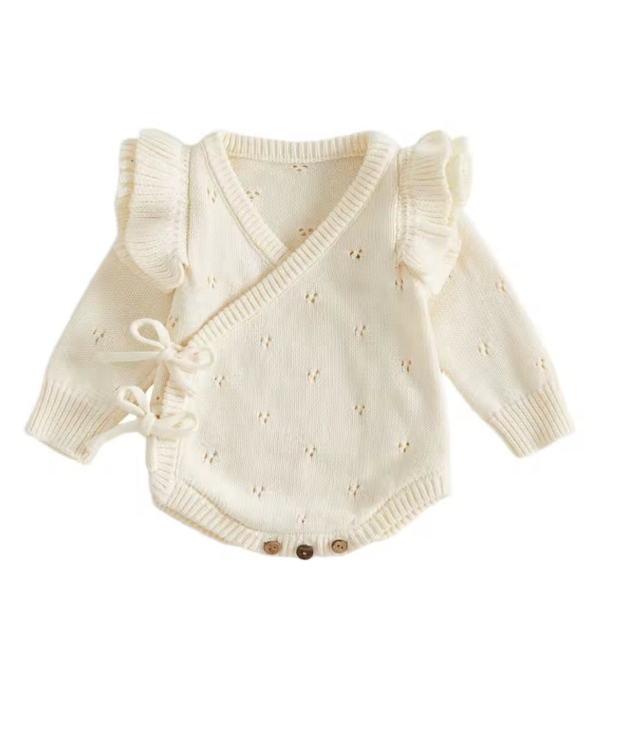 Ivory pointelle eyelet knit cotton Romper
