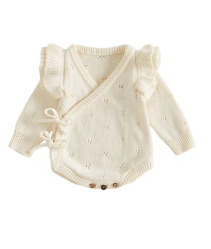 Ivory pointelle eyelet knit cotton Romper