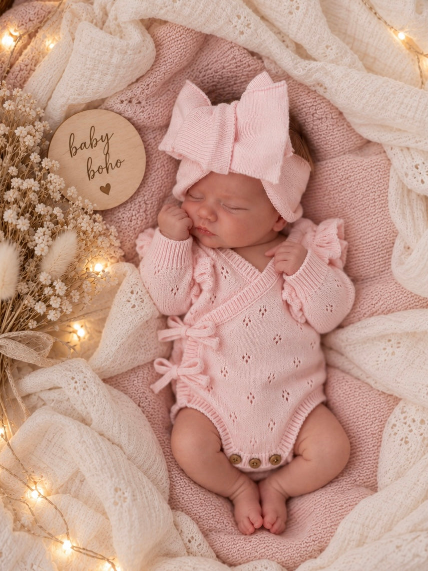 Pink pointeele eyelet knit cotton Romper