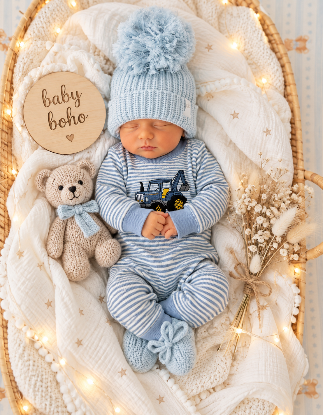 My lil excavator embroidered stripe cotton Romper - special price