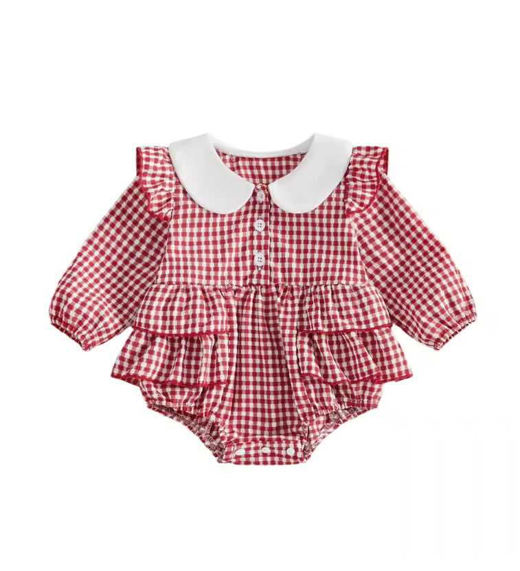Ruby collar checked cotton Romper
