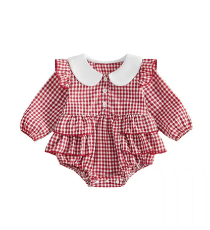 Ruby collar checked cotton Romper