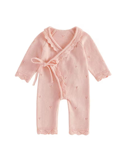 Mia cotton knit eyelet kimono style Romper