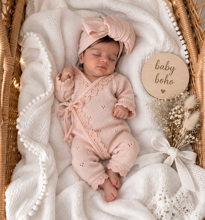 Mia cotton knit eyelet kimono style Romper