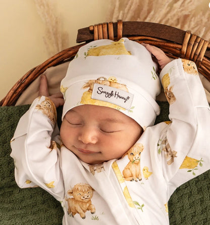 SET- Highland Cows Short Sleeve Organic Bodysuit AND BEANIE