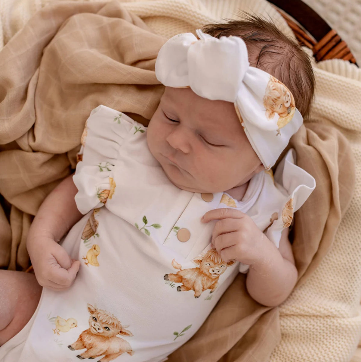 Highland Cows Short Sleeve Organic Bodysuit with Frill