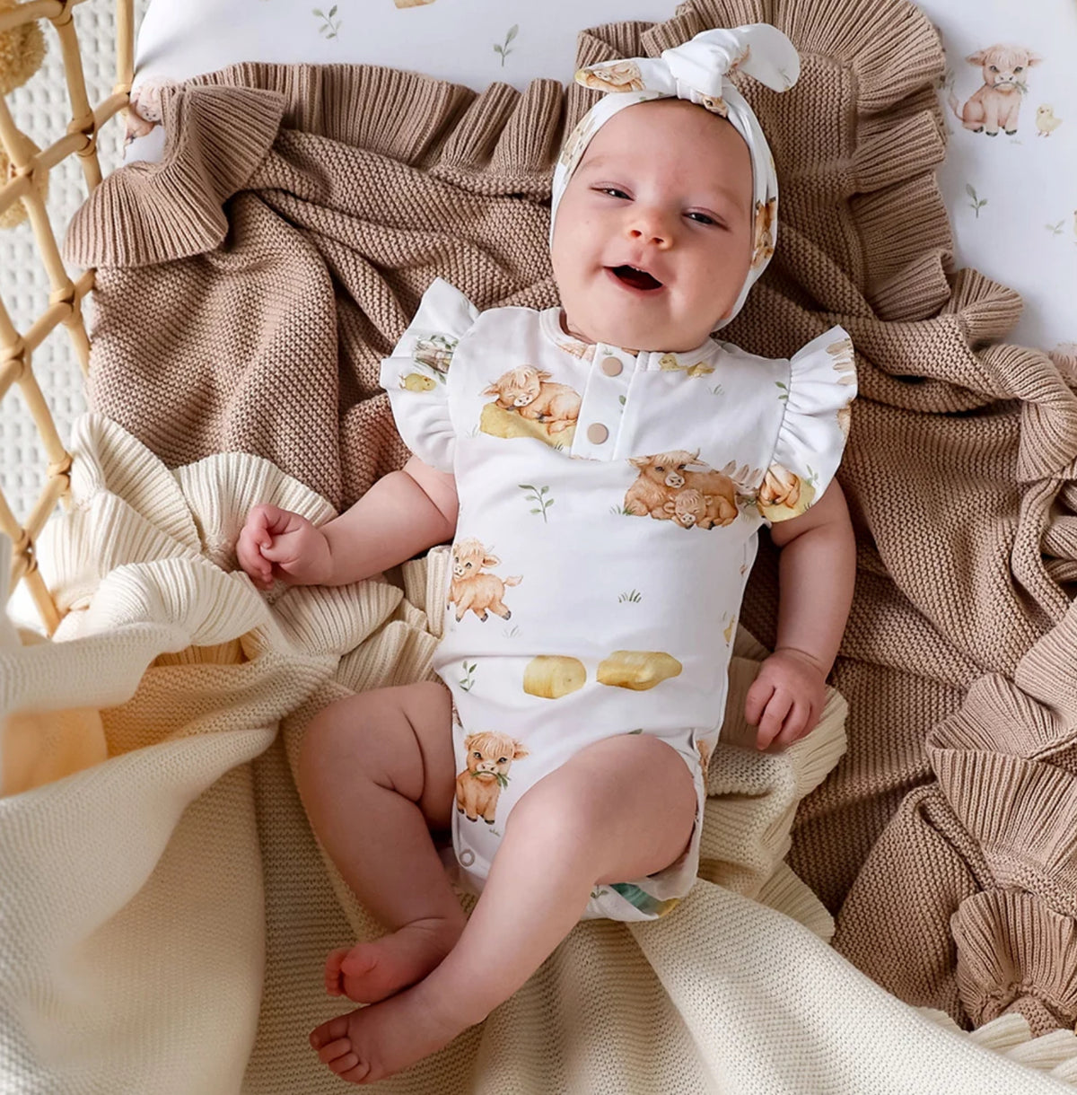 Highland Cows Short Sleeve Organic Bodysuit with Frill