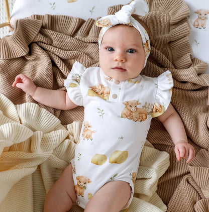 Highland Cows Short Sleeve Organic Bodysuit with Frill